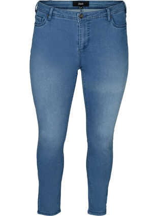 Slim fit Emily jeans med en normal høyde i livet, Blue denim, Packshot image number 0