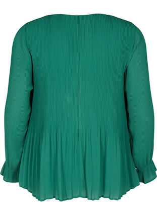 Bluse i plissé med V-hals, Evergreen, Packshot image number 1