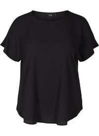 Kortermet bluse med rund hals, Svart Kortermet bluse med rund hals