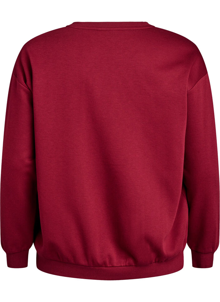 Genser med frott&eacute;tekst, M&oslash;rk Bordeaux, Packshot image number 1