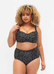 Bikinitruse med mønster og ekstra høyt liv, Black White Dot, Model