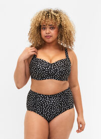 Bikinitruse med mønster og ekstra høyt liv, Black White Dot, Model