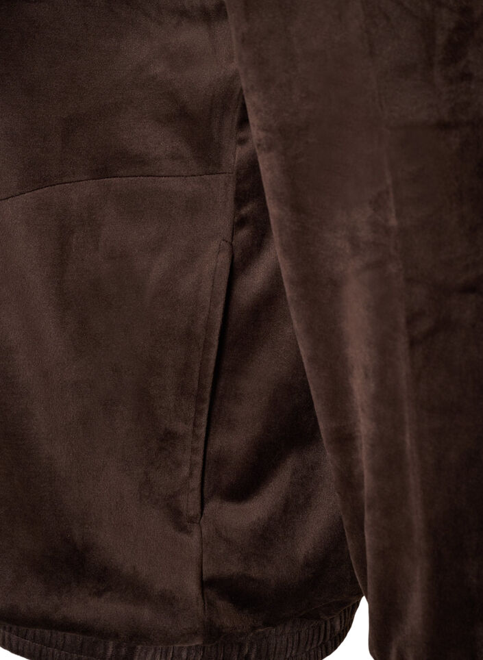 Myk velourcardigan med glidel&aring;s og h&oslash;y krage, Brun, Packshot image number 3
