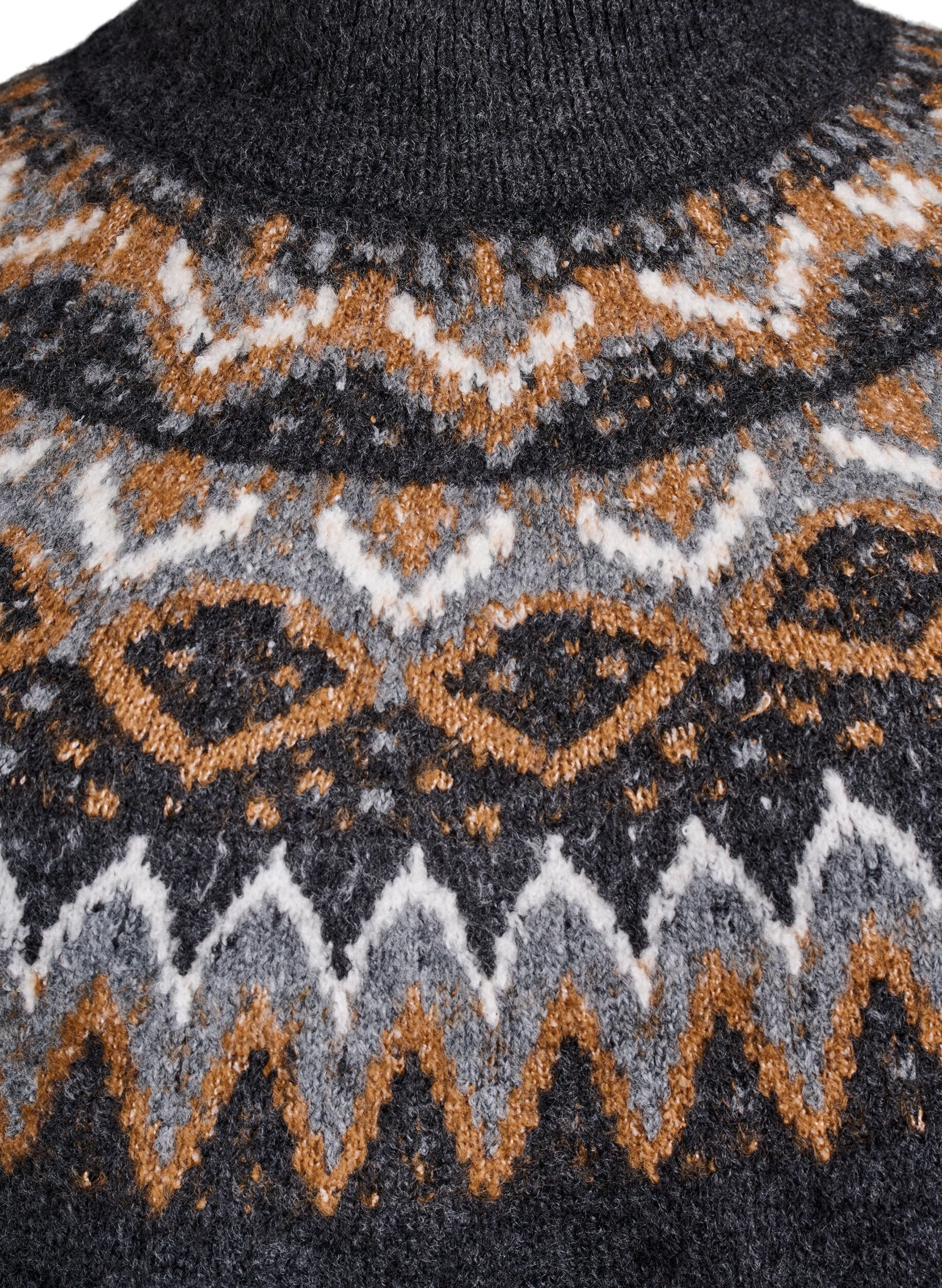 Zizzi Strikkebluse med m&oslash;nster og h&oslash;y hals, Gr&aring;, Packshot image number 2