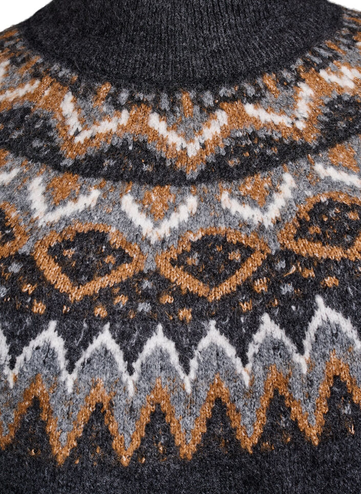 Strikkebluse med mønster og høy hals, Grå, Packshot image number 2