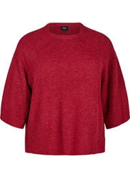 Ribbestrikket genser med 3/4 ermer, Karanda Red Mel.