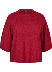 Ribbestrikket genser med 3/4 ermer, Rød Ribbestrikket genser med 3/4 ermer