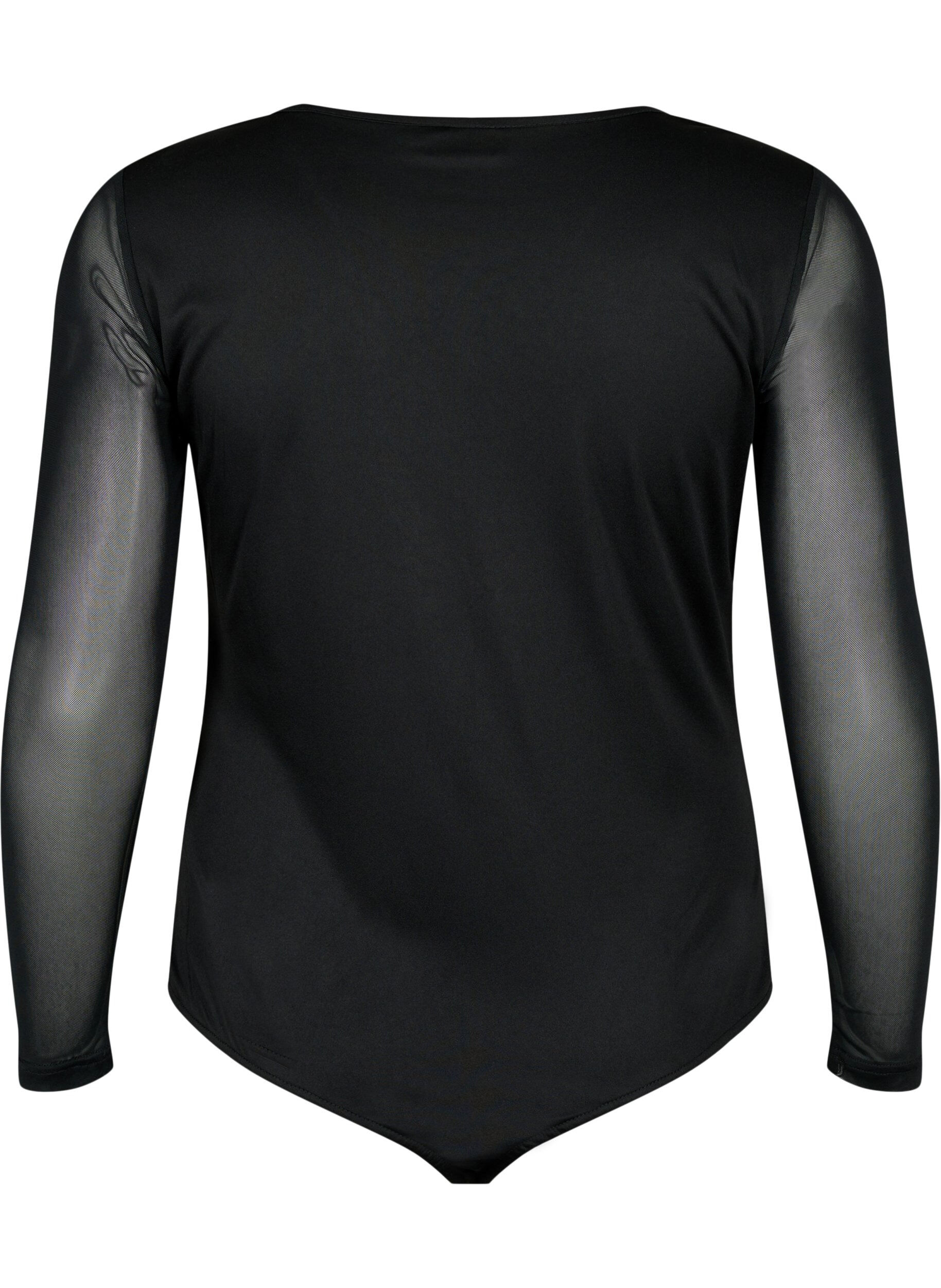 Zizzi Bodystocking med blondekant og mesh, Black, Packshot image number 1