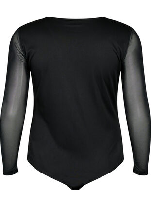 Bodystocking med blondekant og mesh, Black, Packshot image number 1