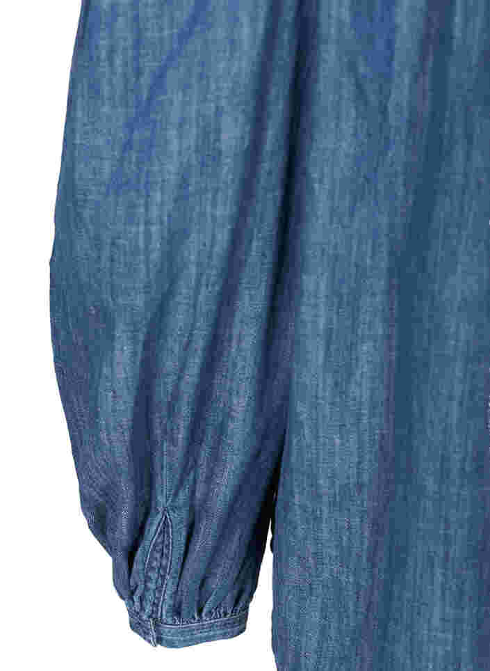 Denimbluse med lange puffermer, Blue denim, Packshot image number 3