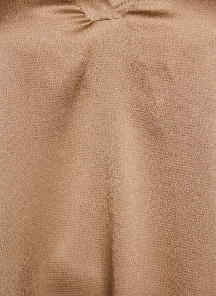 Bluse med satenglook, 1/2-ermer og volangkrage, Brun, Packshot image number 2