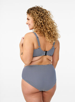 Zizzi Bikiniunderdel med stripete tekstur og regular midje, Blå, Model image number 1