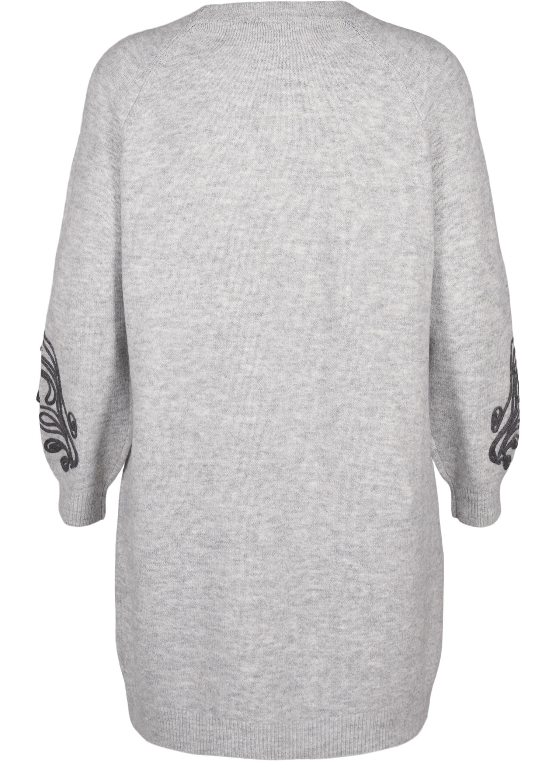 Zizzi Strikket kjole med dekor, Light Grey Melange, Packshot image number 1