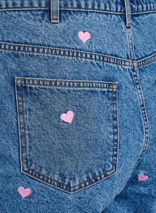 Zizzi Dongerishorts med høy midje, med broderte hjerter, Blå, Packshot image number 3
