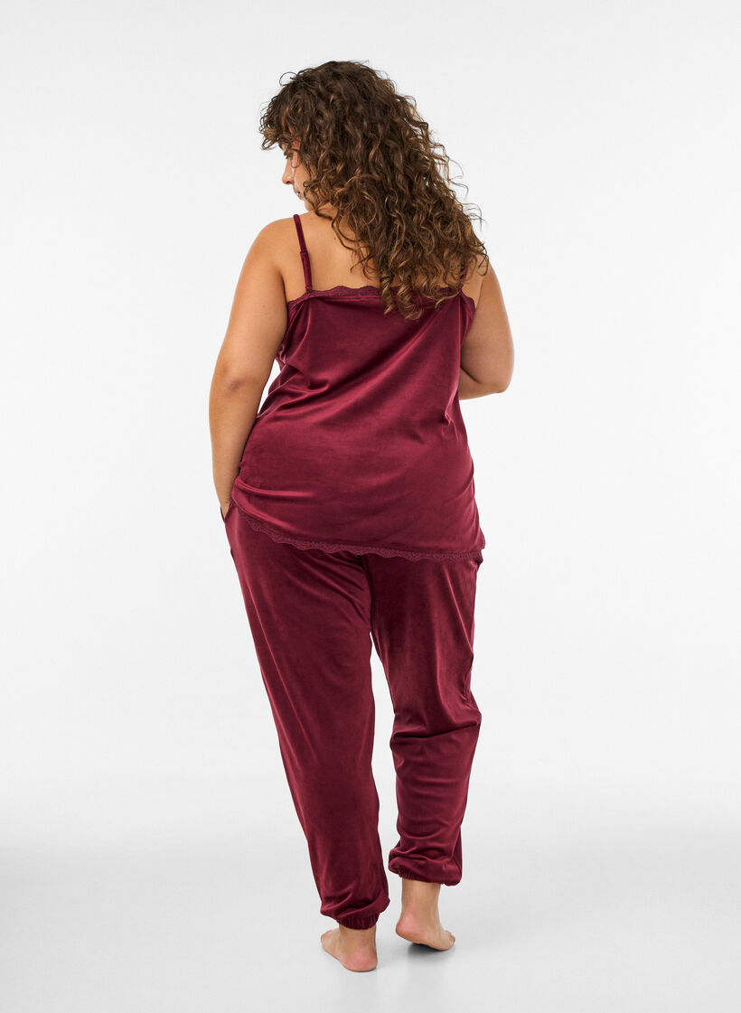 Loose fit velourbukser, R&oslash;d, Model image number 2