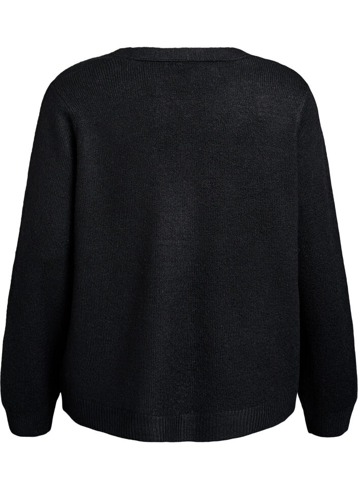 Strikkekardigan med perleknapper, Black, Packshot