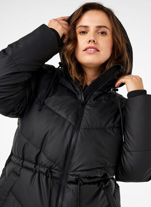 Zizzi Vannavstøtende pufferjakke med hette, Black, Model image number 2