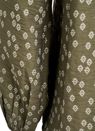 Zizzi Langermet bluse med mønster og knapper, Grønn, Packshot image number 3
