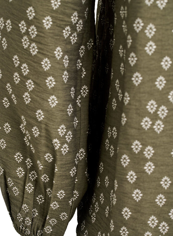 Langermet bluse med mønster og knapper, Grønn, Packshot image number 3