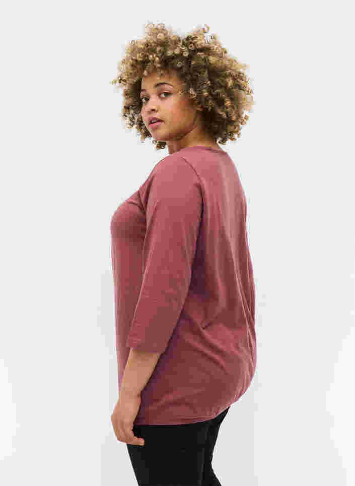 Ensfarget bluse med 3/4-ermer i bomull, Rose Brown, Model image number 1