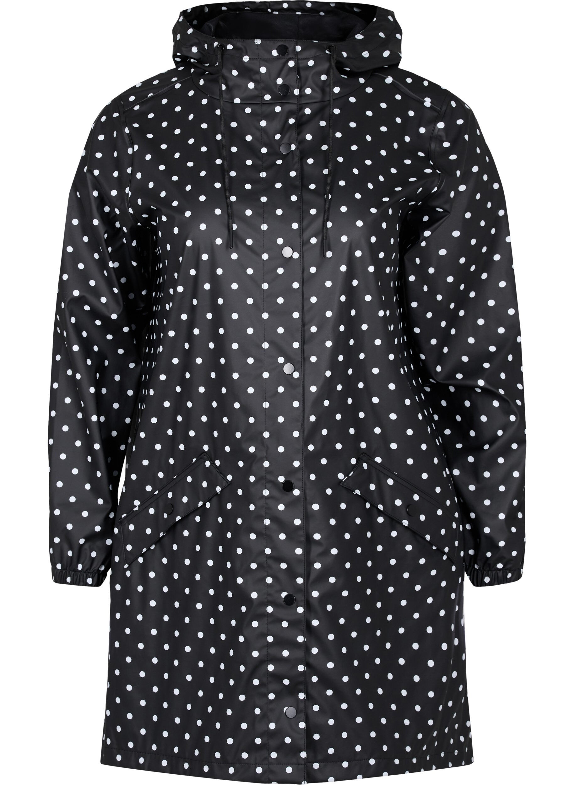 Zizzi Prikkete regnjakke med hette, Black W/White Dot, Packshot image number 0