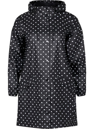 Zizzi Prikkete regnjakke med hette, Black W/White Dot, Packshot image number 0