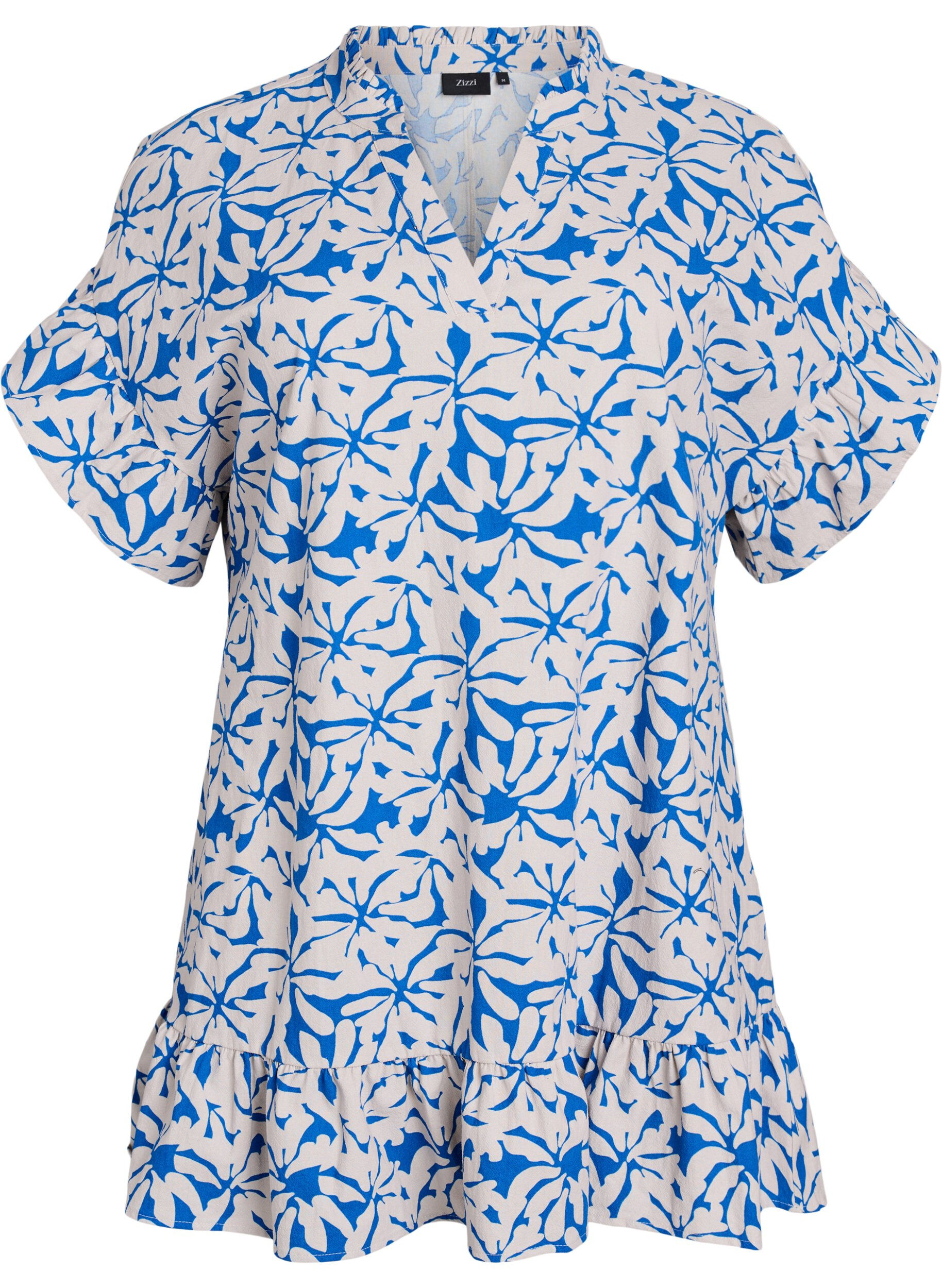 Zizzi Tunika med V-hals og rysjedetaljer, Bl&aring;, Packshot image number 0