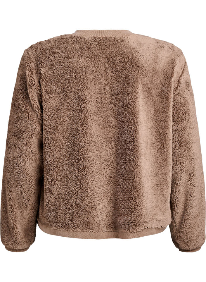 Teddy cardigan med pyntede knapper, Brun, Packshot image number 1
