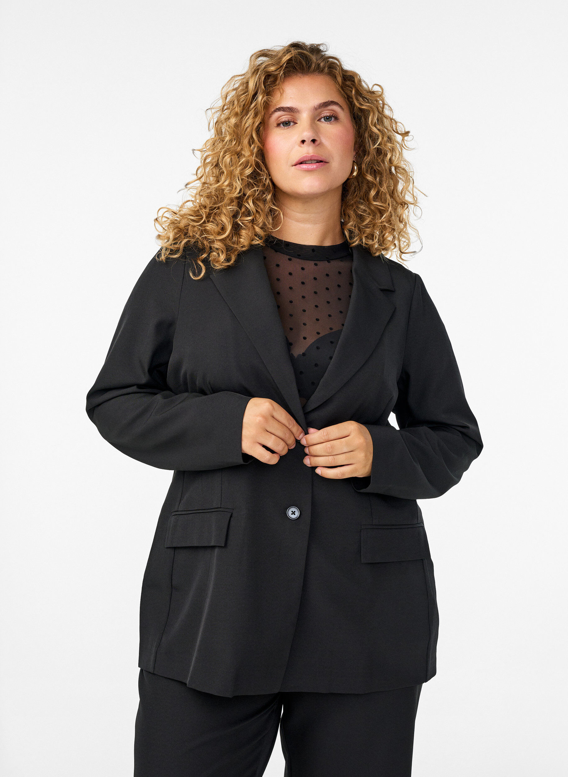 Blazer med lommer og splitter, Svart, Model