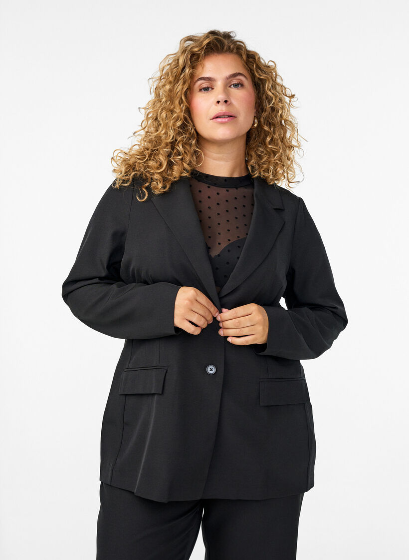 Blazer med lommer og splitter, Svart, Model image number 0