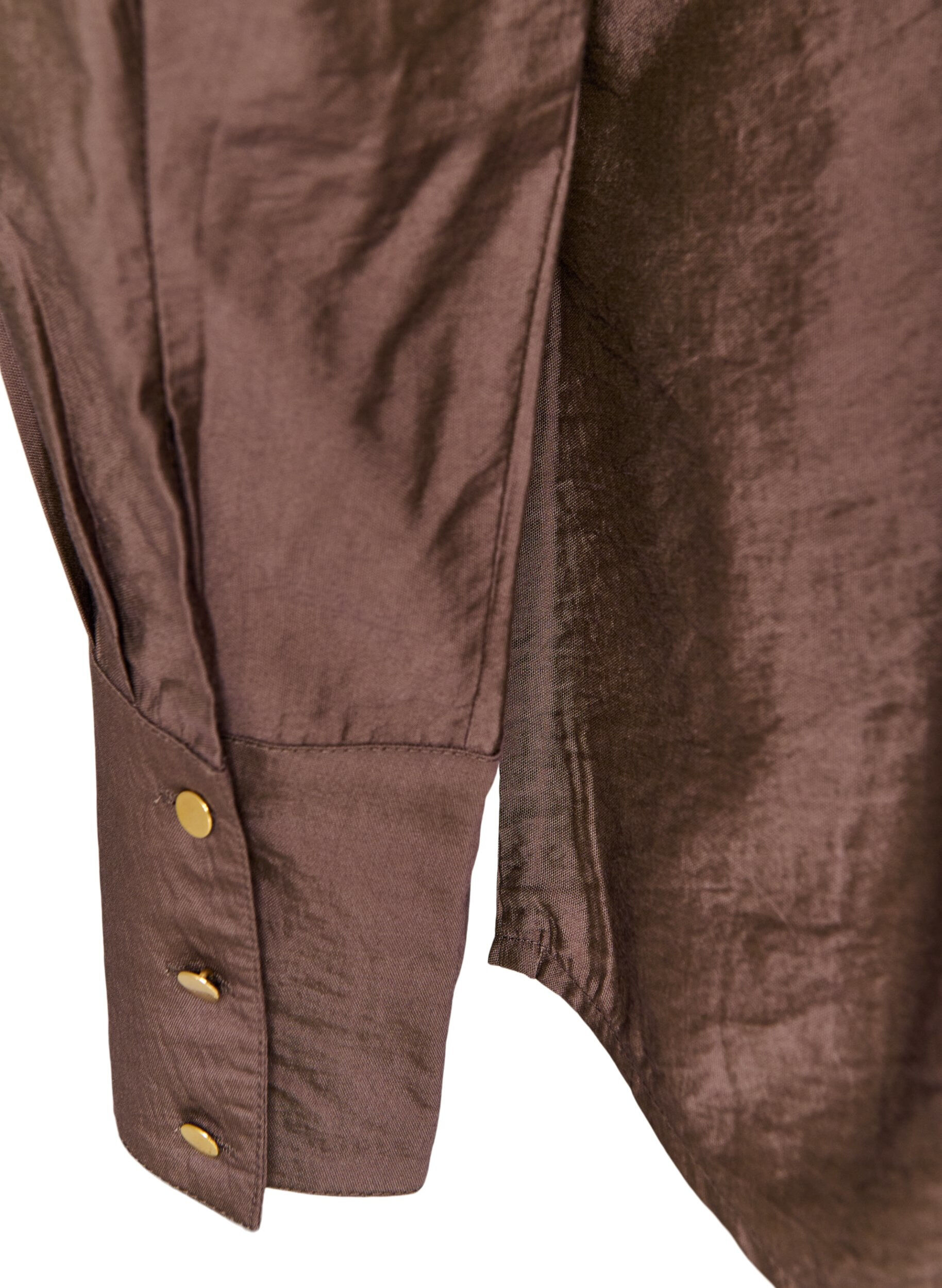 ZizziViskoseskjorte med gullknapper, Brun, Packshot image number 3