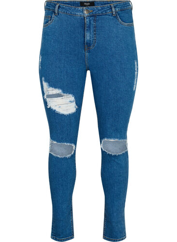 Tettsittende jeans med detaljer, Blue denim, Packshot image number 0