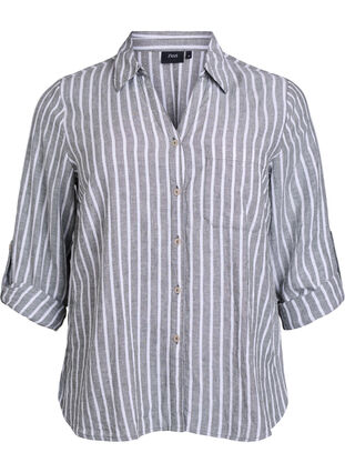 Zizzi Skjorte i lin og viskose med 3/4 ermer, Grønn, Packshot image number 0