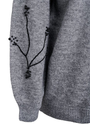 Zizzi Genser med perlebroderi, Grå, Packshot image number 3