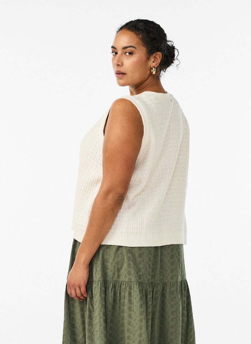 Teksturert strikkevest med knytebelte, Vanilje, Model image number 2