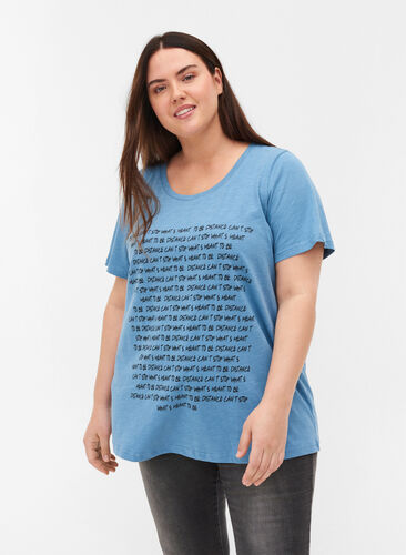 T-skjorte med trykk i organisk bomull, Blue Heaven Melange, Model image number 0