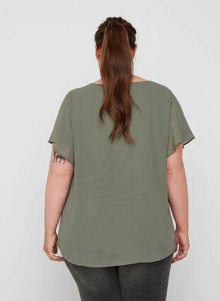 Bluse med korte ermer, Agave Green, Model image number 1