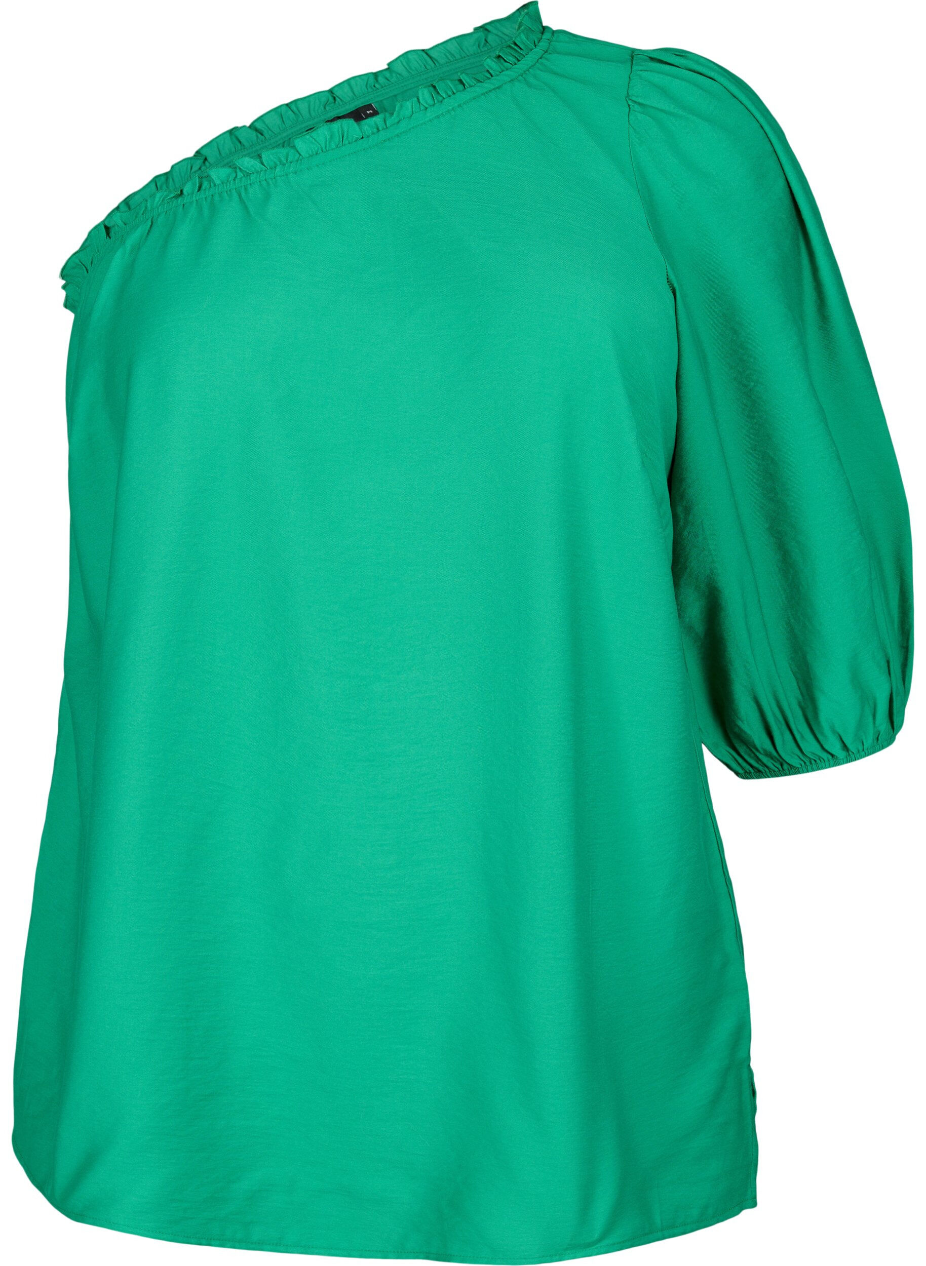 Zizzi One-shoulder bluse i viskose, Gr&oslash;nn, Packshot image number 0
