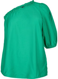 One-shoulder bluse i viskose, Deep Mint