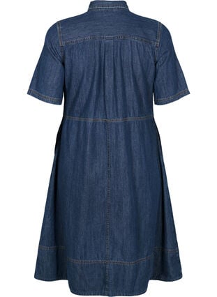 Skjortekjole i denim med korte ermer, Dark blue denim, Packshot image number 1