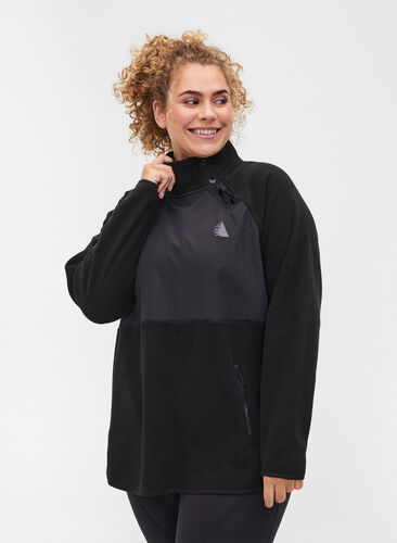Fleecejakke med knapper og lommer, Black, Model image number 0