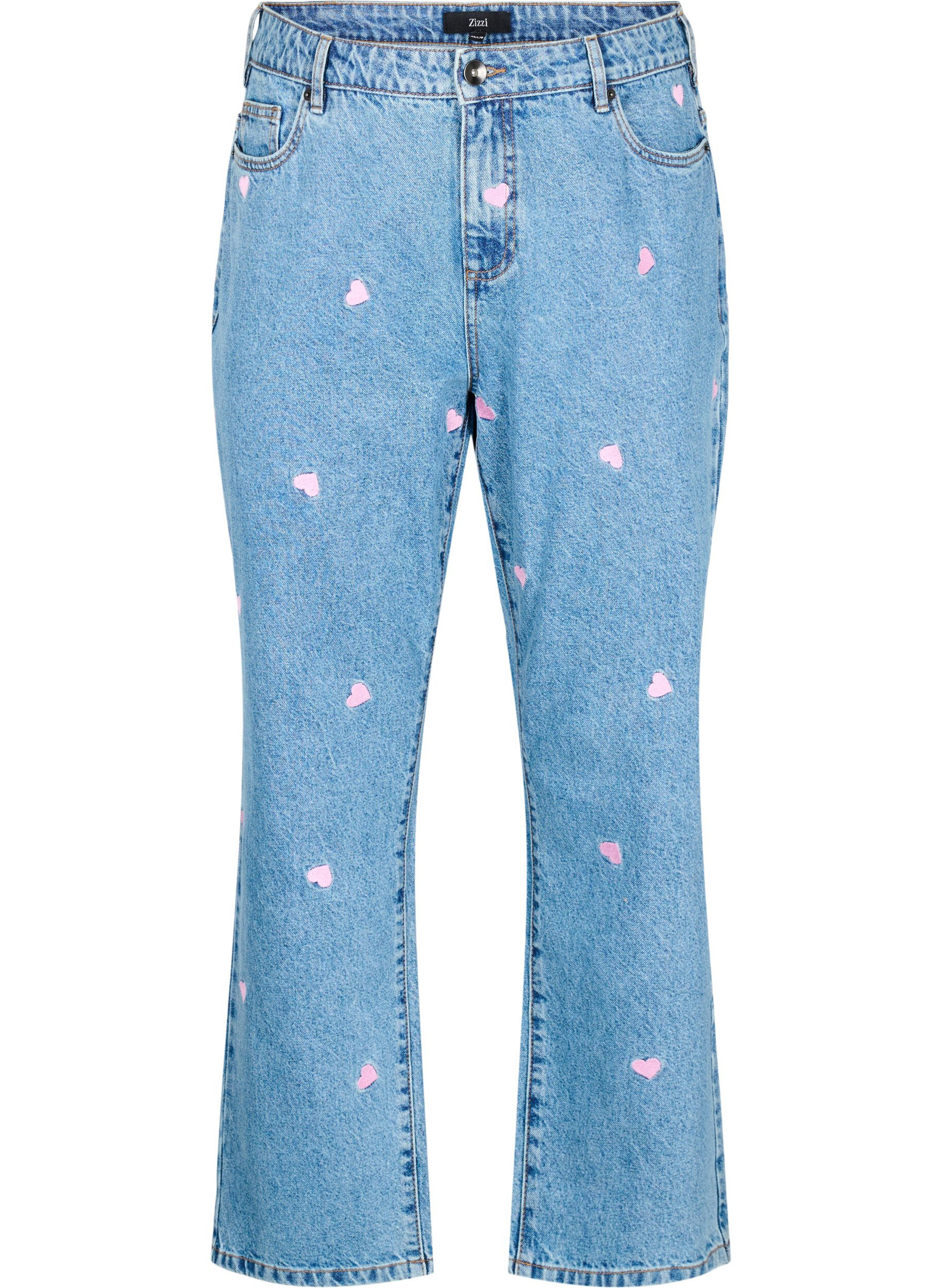 Zizzi H&oslash;y midje Gemma jeans med hjerter, Bl&aring;, Packshot image number 0