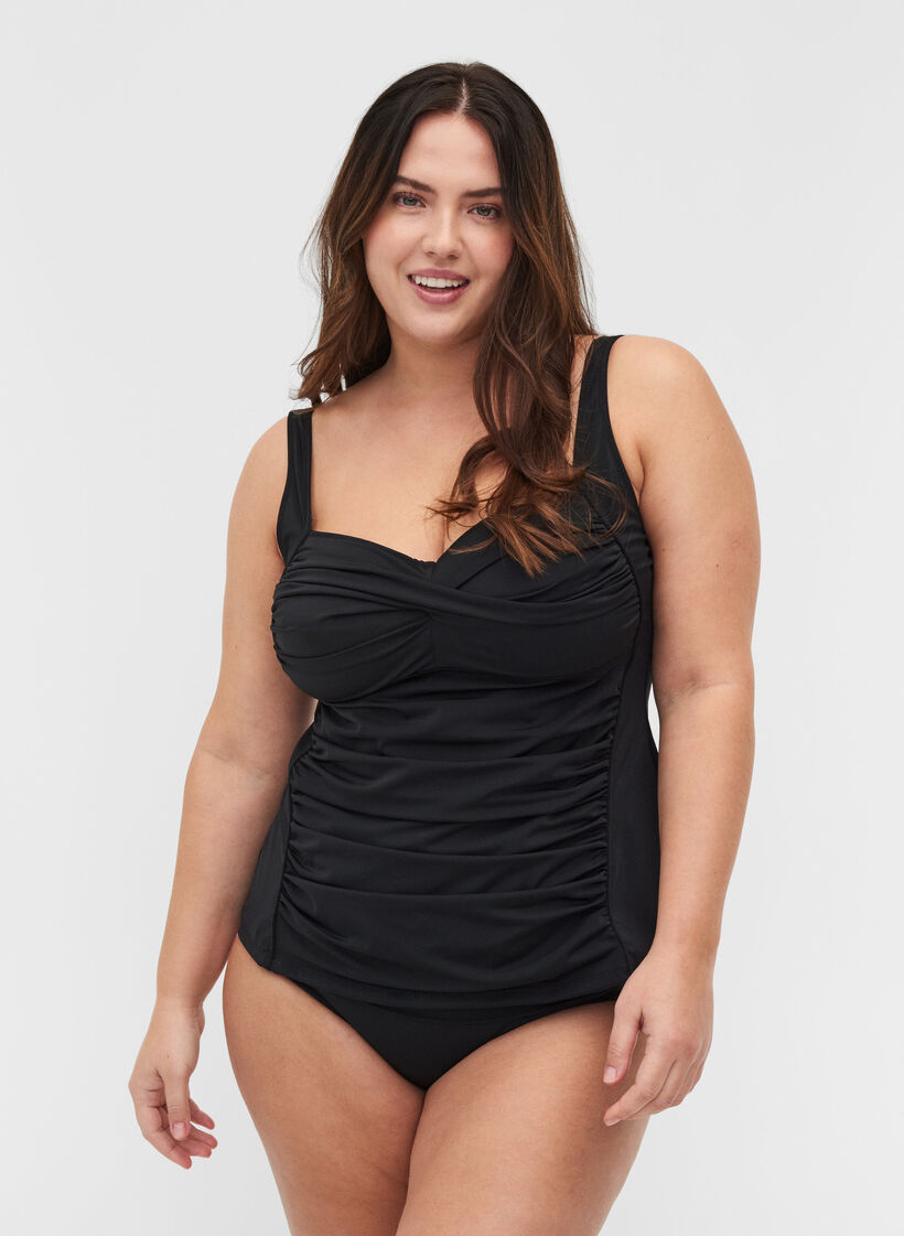 Tankini med draperinger, Svart, Model image number 0