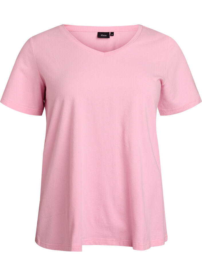 Ensfarget basis t-skjorte i bomull, Rosa, Packshot image number 0