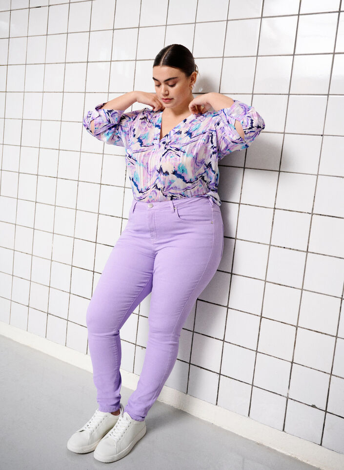Amy jeans med høyt liv og utrolig slim fit, Lavender, Image