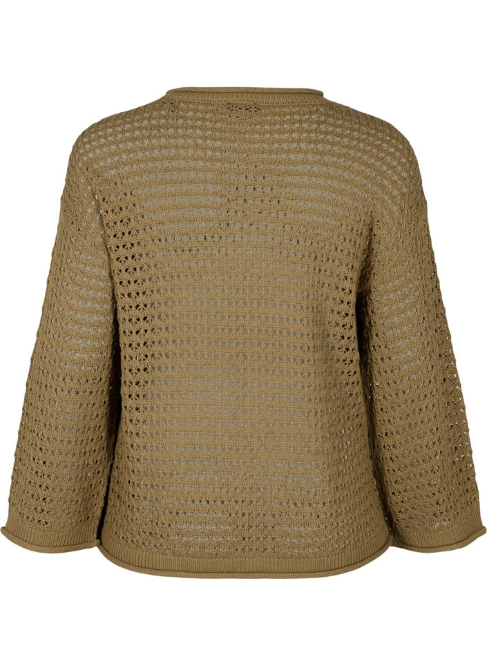 Strikkebluse med hullmønster, Dusky Green, Packshot image number 1