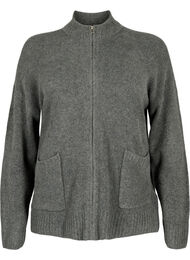 Strikket cardigan med glidelås og lommer, Dark Grey Melange
