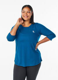 Treningsbluse med 3/4-ermer, Blå Treningsbluse med 3/4-ermer, Blå, Model