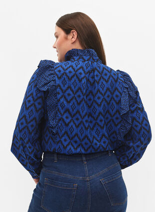 Skjorte bluse i viskose, True blue w. Black, Model image number 1