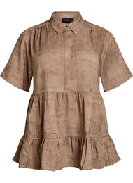 Løs bluse med krage og knapper, Lead Gray